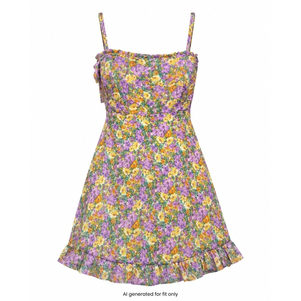 Altar'd State Floral Square Neck Ruffle Mini Dress Women S Purple